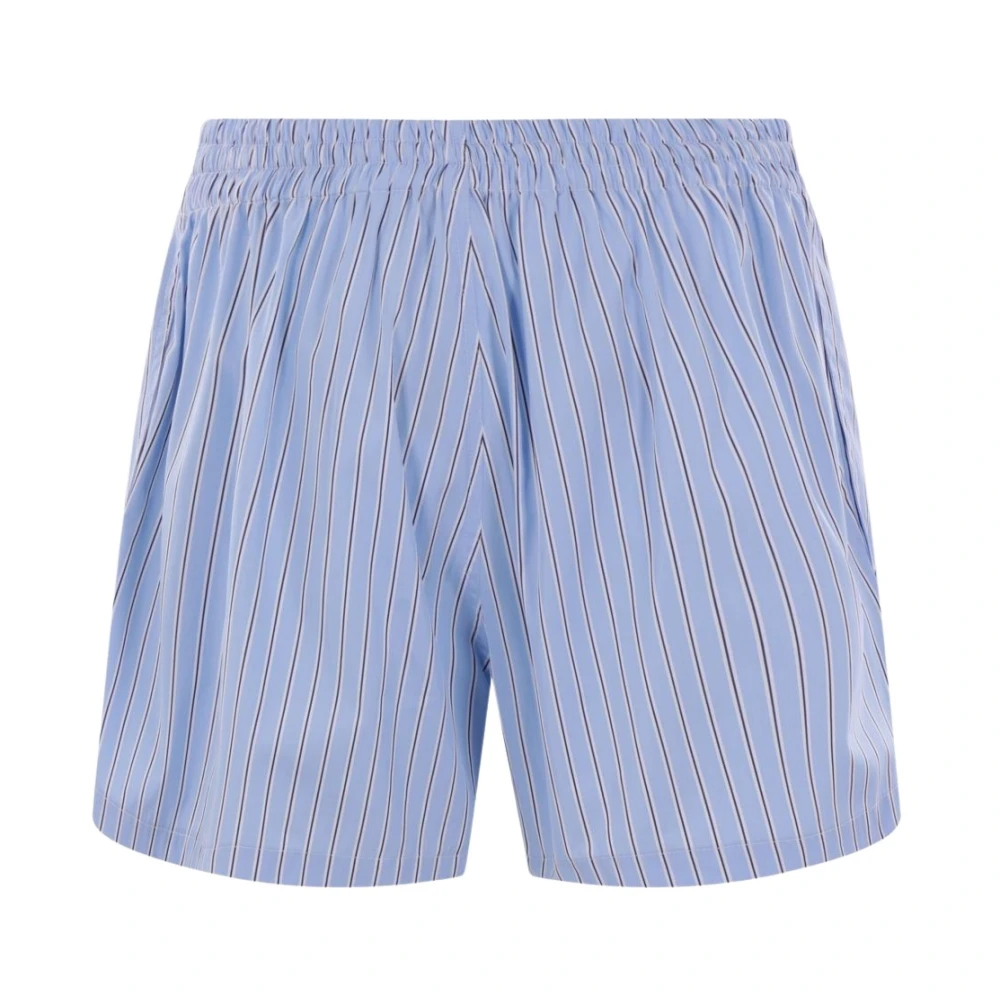Plan C Gestreepte katoenen shorts met elastische taille Blue Dames