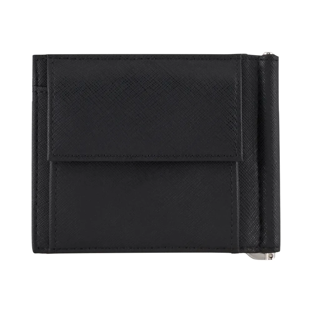 Armani Compacte geregenereerde leren kaarthouder met clip Black Heren