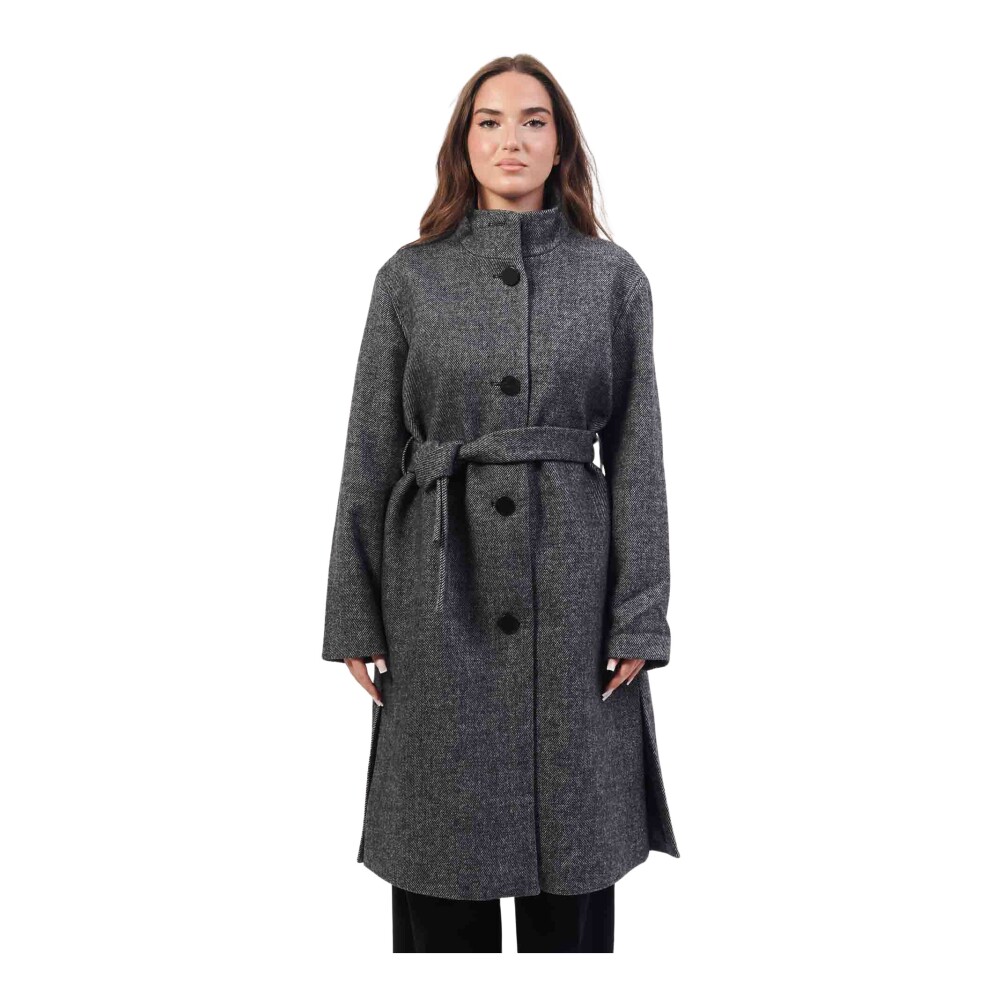 Black Wool Belted Coat Armani Exchange Wool Coats Miinto