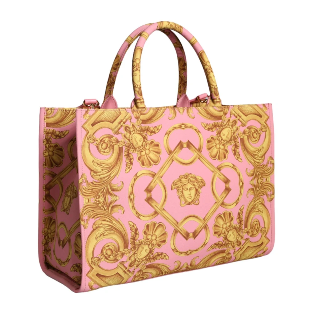 Versace Roze Bedrukte Leren Tote Tas Pink Dames
