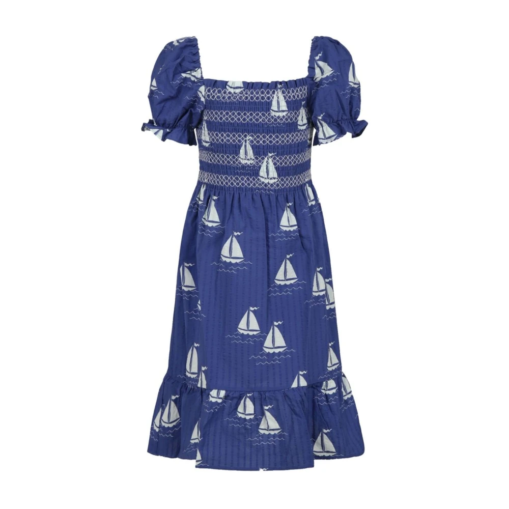 Mini Rodini Segelbåtar Smock Klänning Blue, Flicka