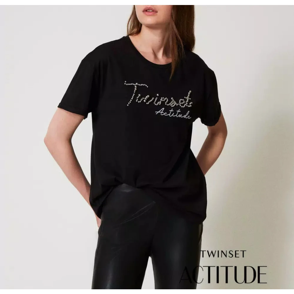 Twinset Logo Lurex T-shirt Black Dames