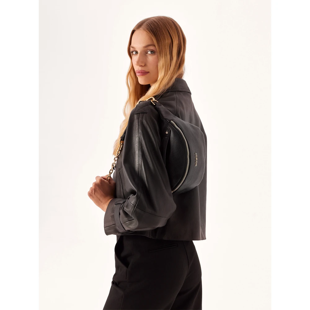 Kazar Leren heuptas in zwart met gouden hardware Black Dames