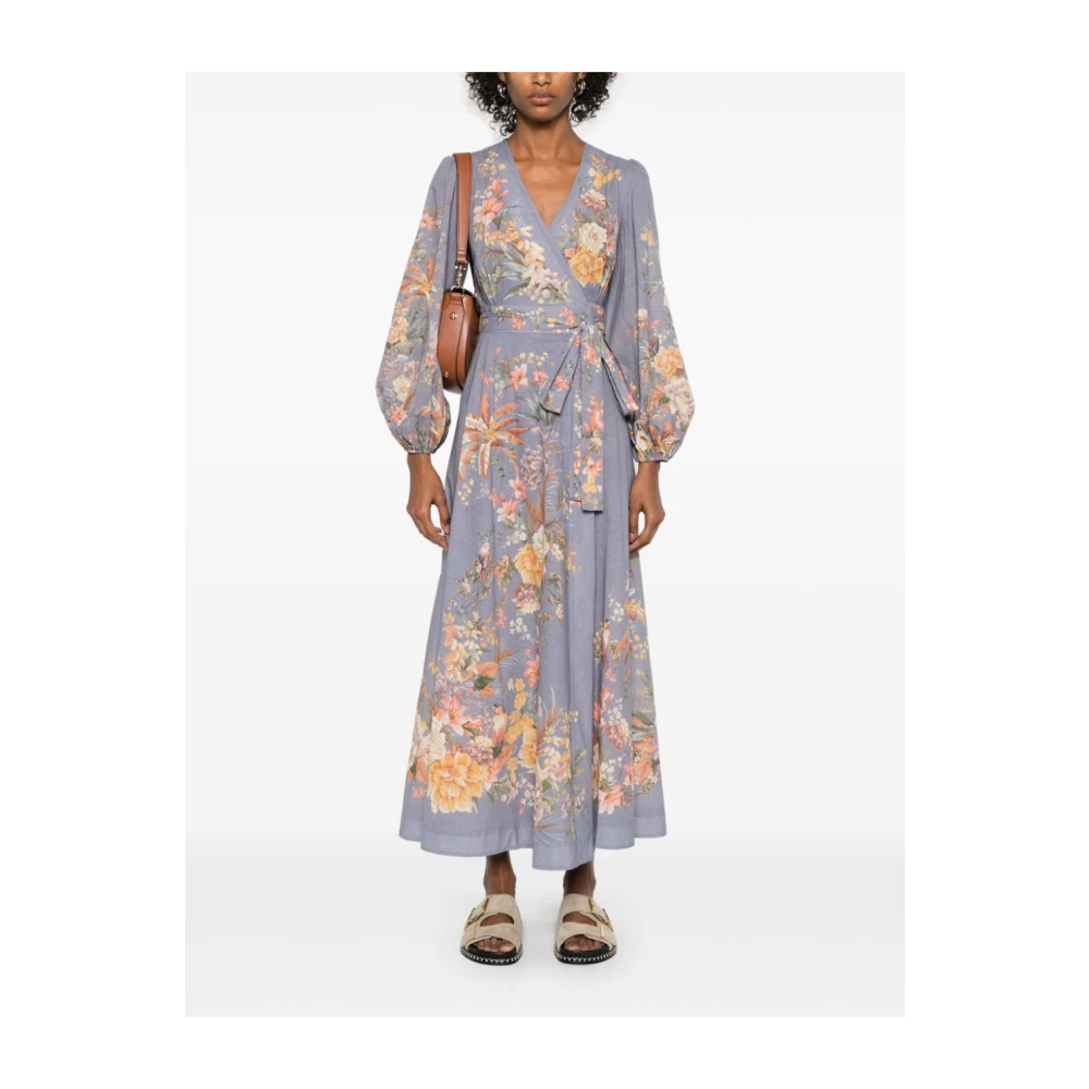 Zimmermann Lila Bloemen Katoenen Jurk met V-Hals Multicolor Dames