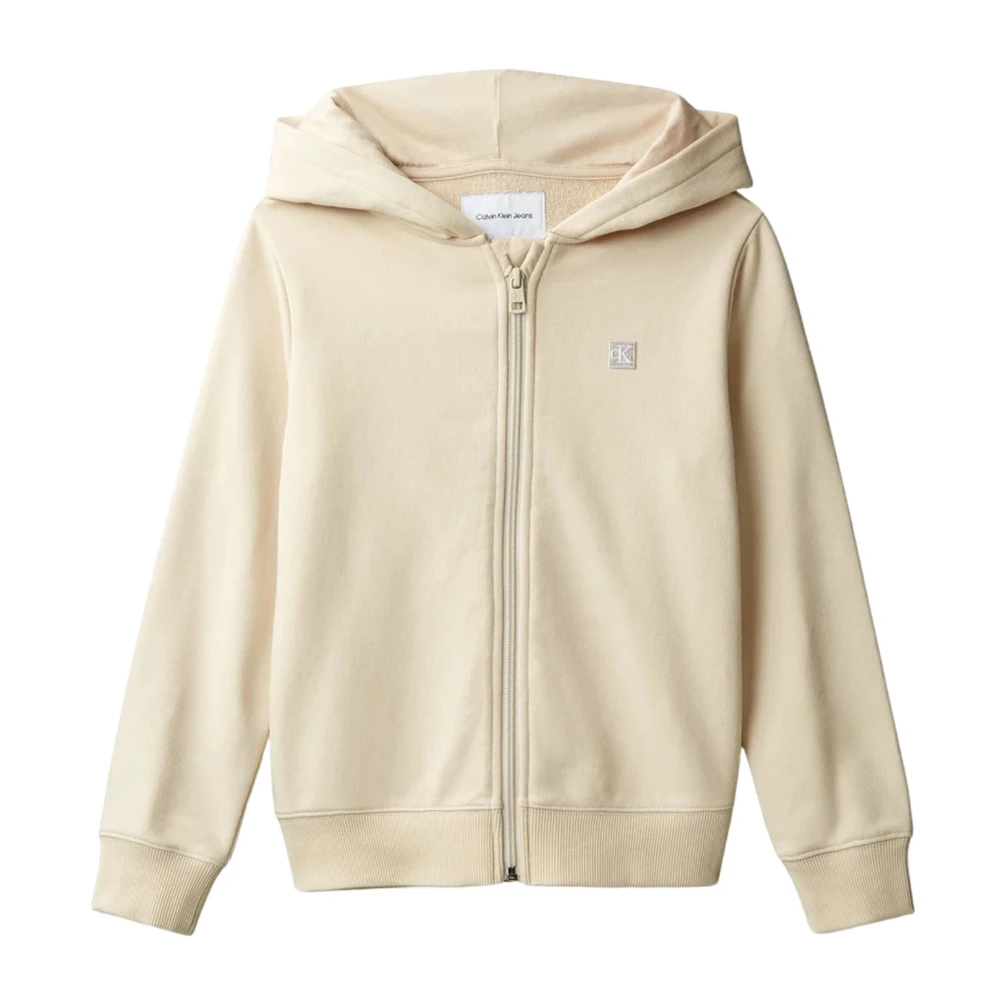 Calvin Klein Jeans Girls Beige Kids Sweatshirts, 16 Y, Mini Badge Zip Hoodie