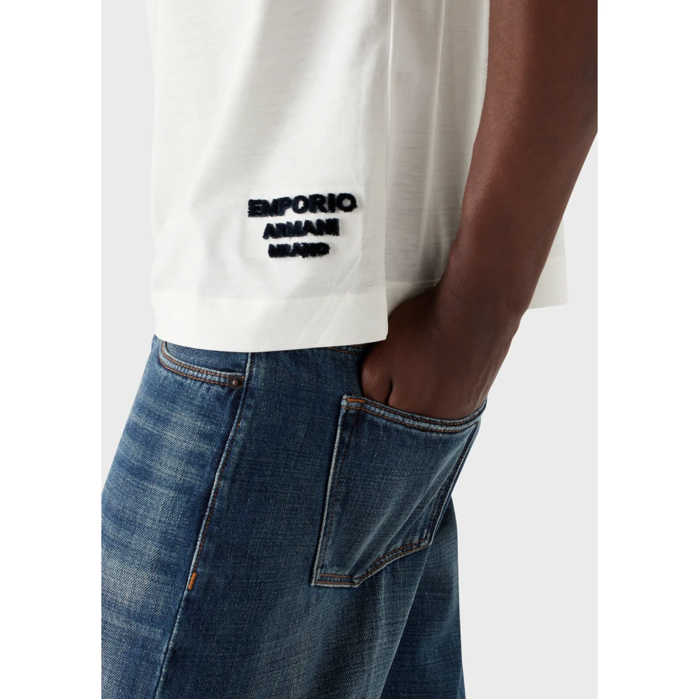 Emporio Armani Witte Tencel Heren T-shirt met 3D Logo White Heren