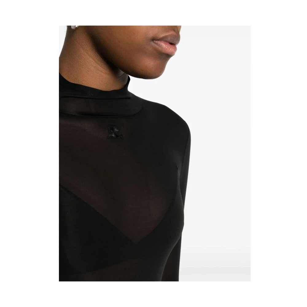 Courrèges Zwarte Stretch-Design Top met Geborduurd Logo Black Dames