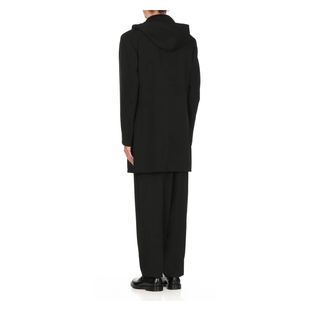 Yohji Yamamoto Zwarte wollen jas met capuchon Black Heren