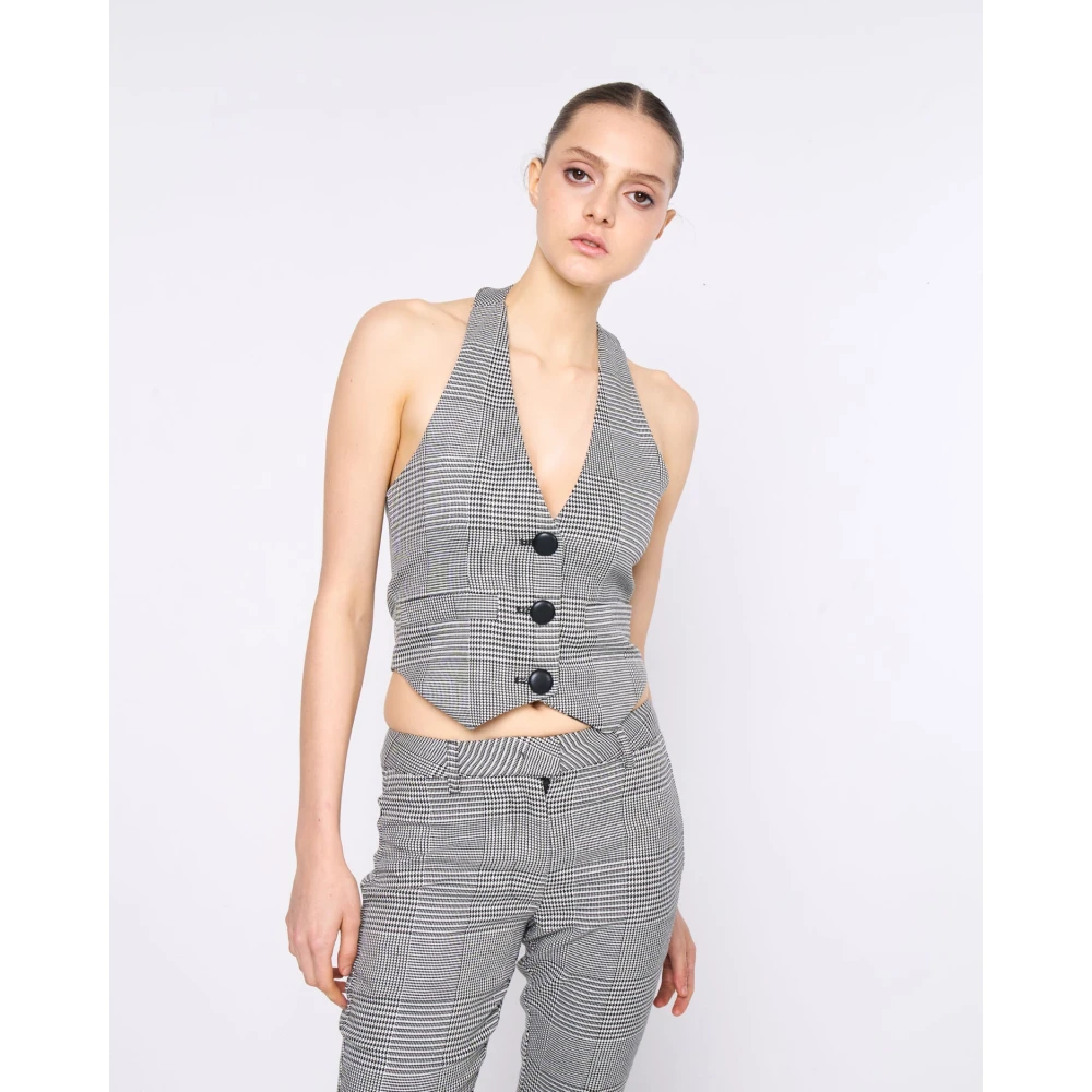 Silvian Heach Geruite mouwloze halternek knoopvest Gray Dames