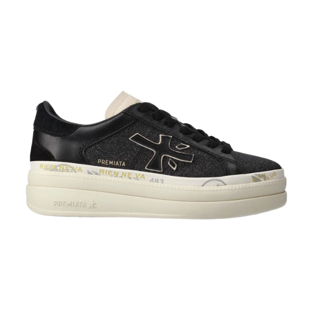 Premiata Zwarte leren en stoffen sneakers Dames Schoenen