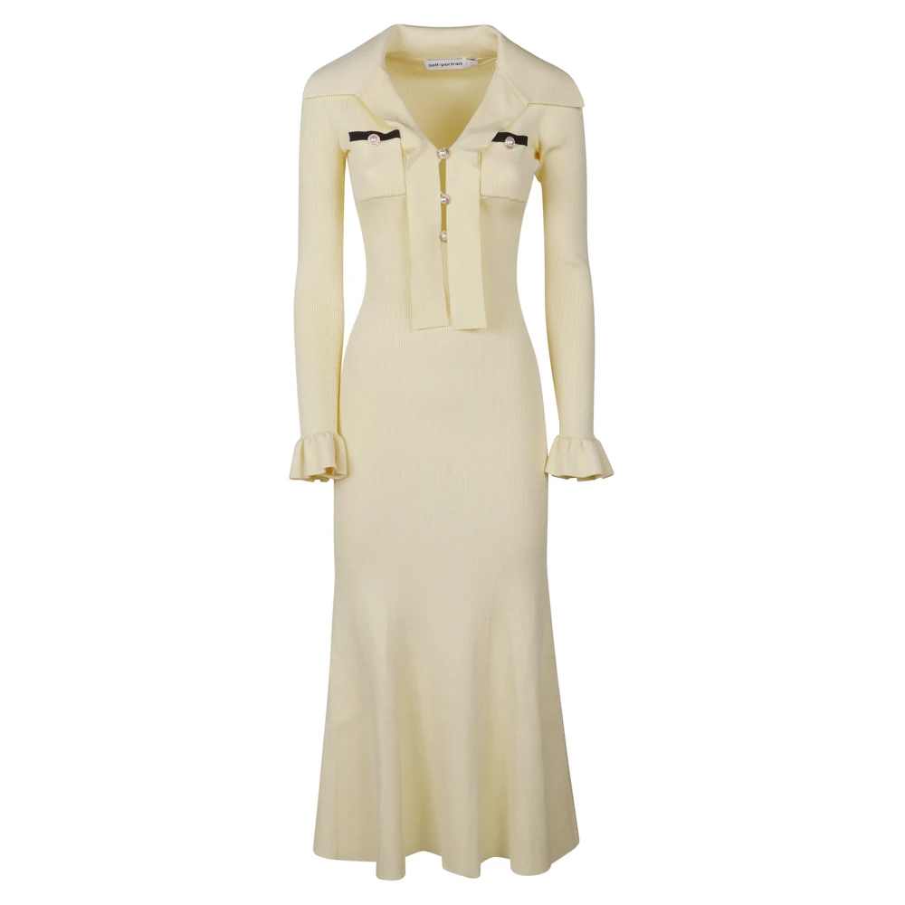 Self Portrait Vrouw Geel Kleedjes Dames, M, Viscose Knit Tie Midi Jurk