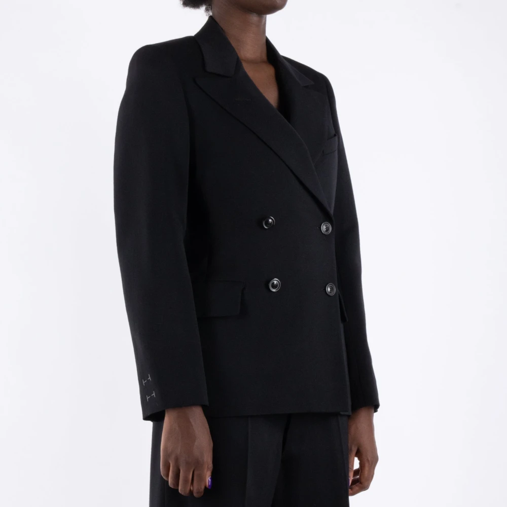 Maison Margiela Zwarte Wollen Jas Black Dames