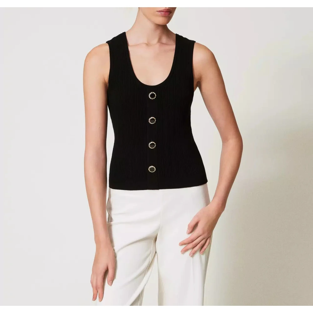 Twinset Gebreide top met knoopdecor Black Dames