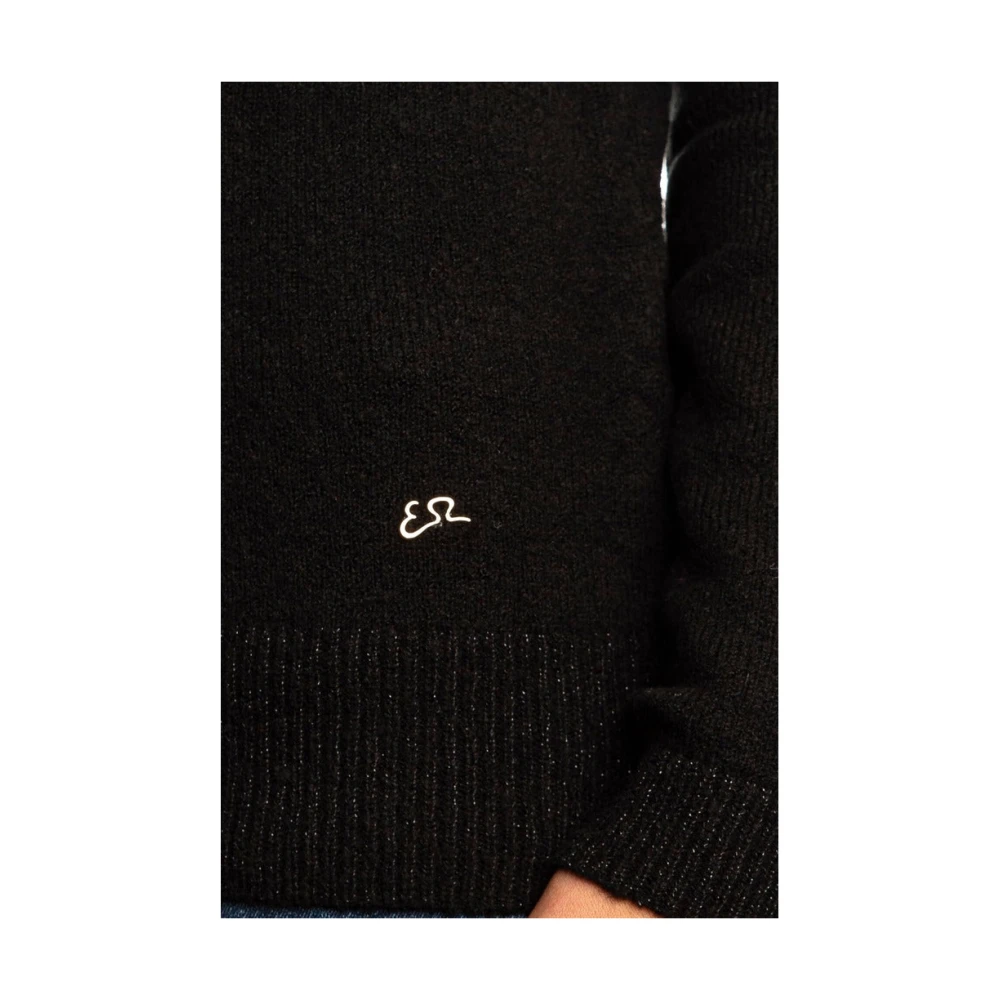 YES ZEE Hoge hals trui Geribbelde Lurex kraag Black Dames