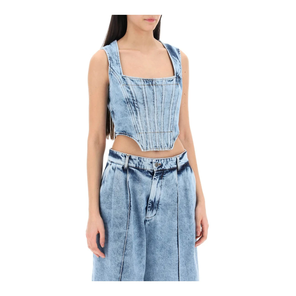Giuseppe Di Morabito Marmer Denim Bustier Top Blue Dames