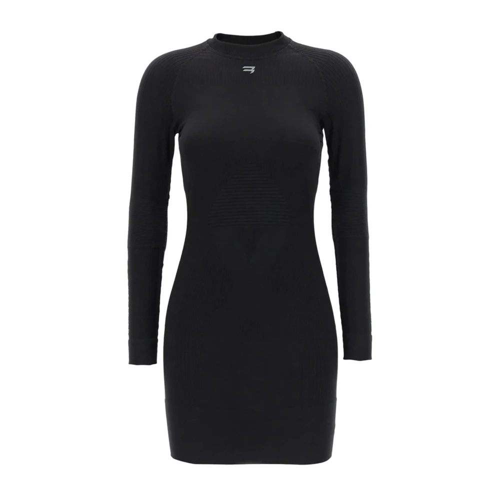 Balenciaga Lange mouwen jurk met contrastlogo Black Dames
