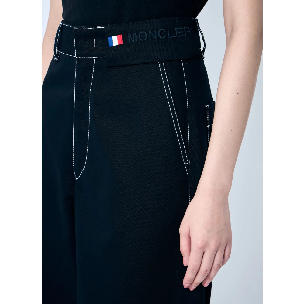 Moncler Hoge Taille Wide-Leg Broek met Topstitching Black Dames