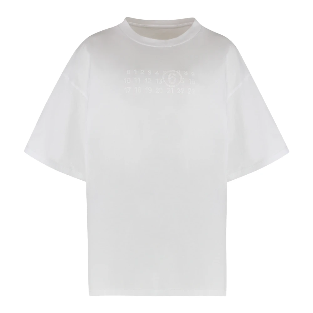 Mm6 Maison Margiela Donna Bianco - T-Shirt Girocollo In Cotone - Tops - M