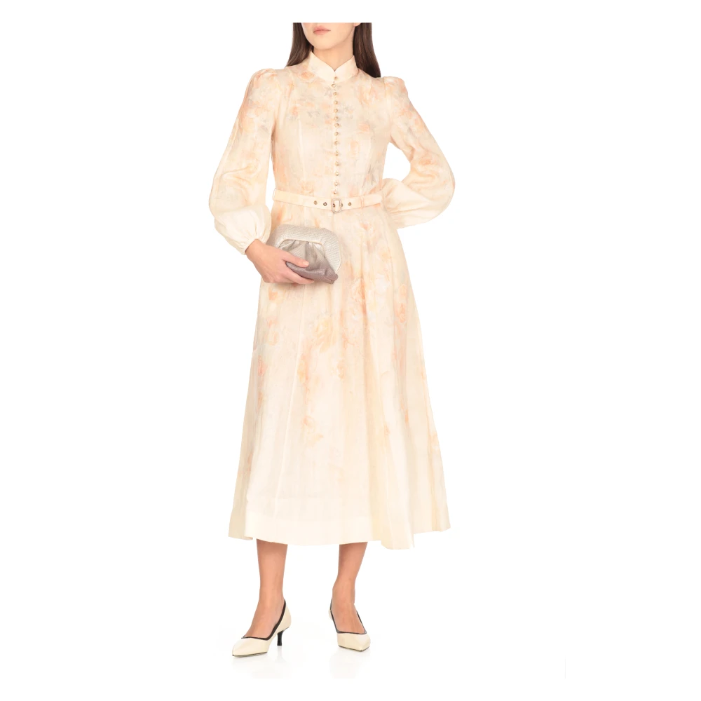 Zimmermann Roze Linnen Bloemenjurk met Knopen Pink Dames