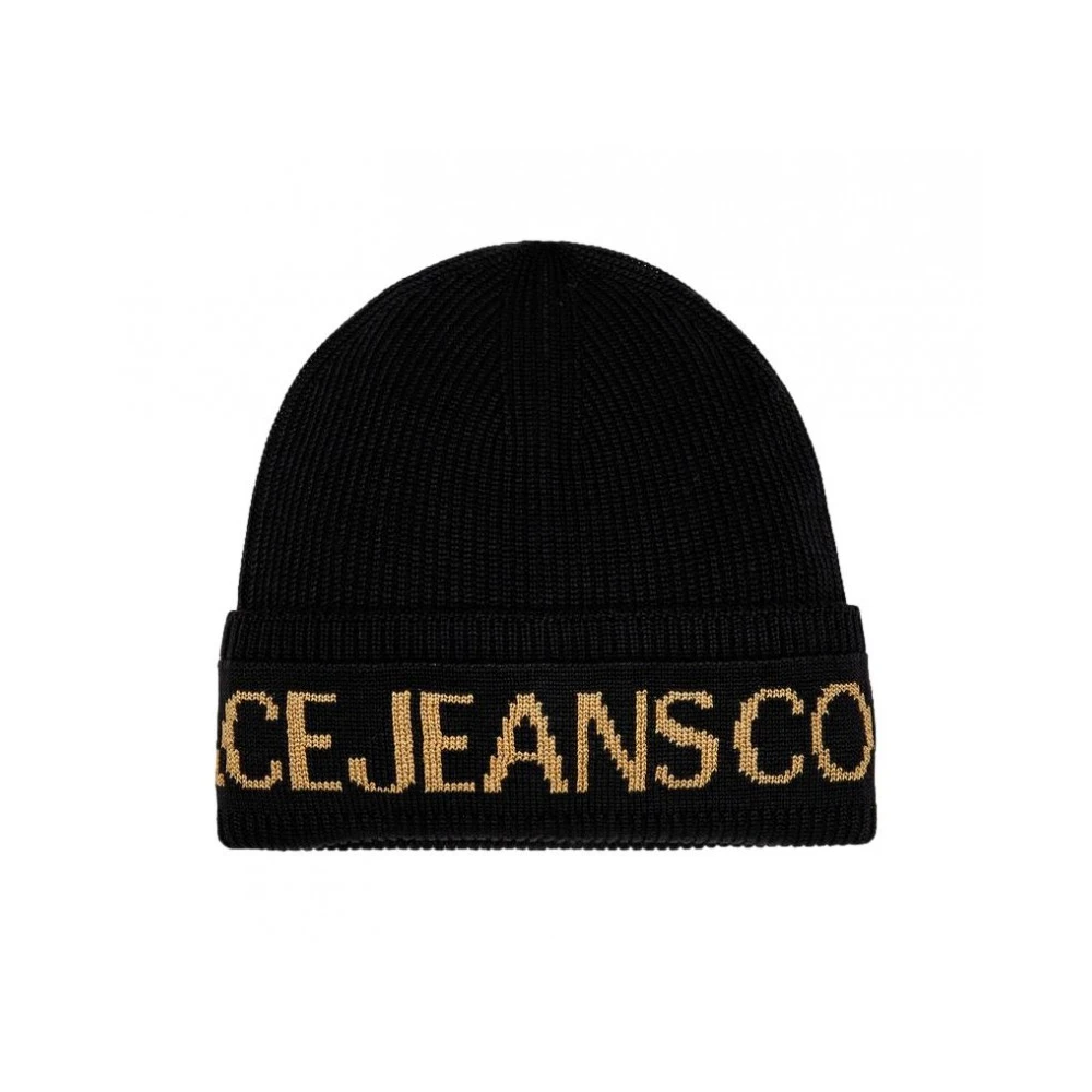 Versace Jeans Couture Unisex Black Ribbed Wool Blend Beanie Hat - Accessories - One Size - Accessories