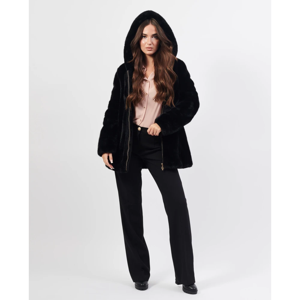 Fracomina Zwarte capuchonjas Black Dames
