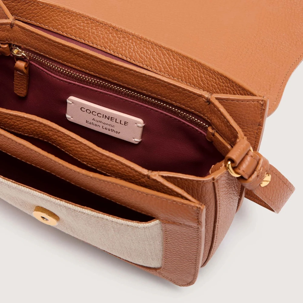 Coccinelle Beige Canvas en Leren Schoudertas Beige Dames
