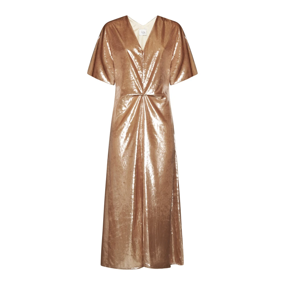 Alysi Metallic V-hals Gedrapeerd Jurk Beige Dames