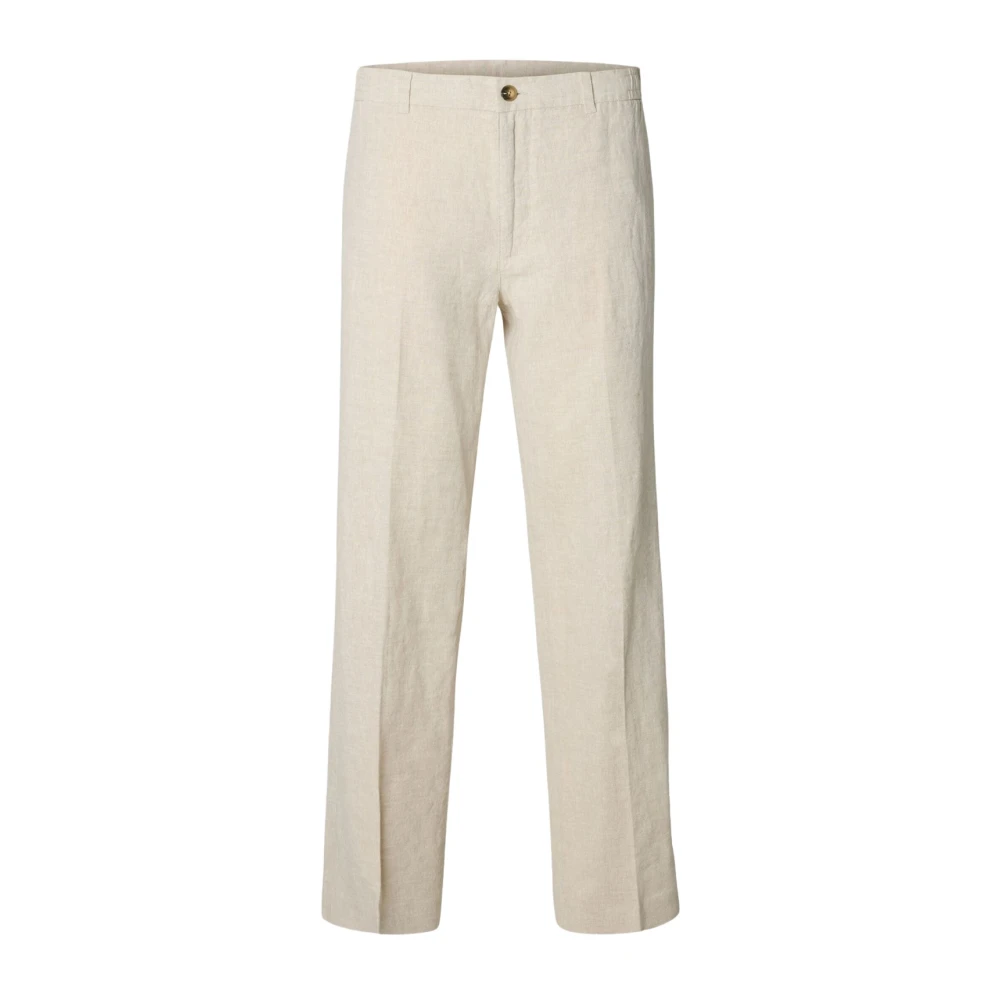 Selected Homme Men's Beige Pantalone 196 Straight Leroy Linen Blend Pure Cashmere - Straight Trousers - 2XL - Trousers