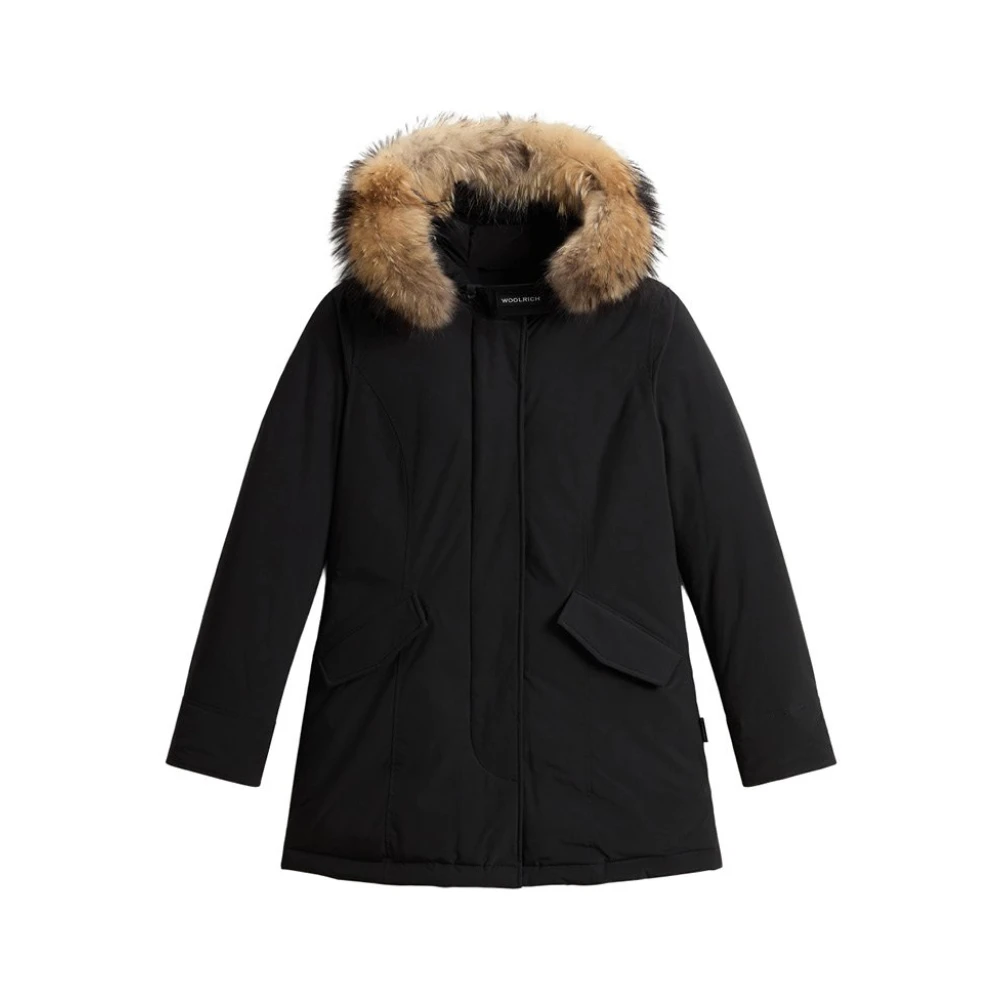 Woolrich Zwarte technische stof parka met bont Black Dames