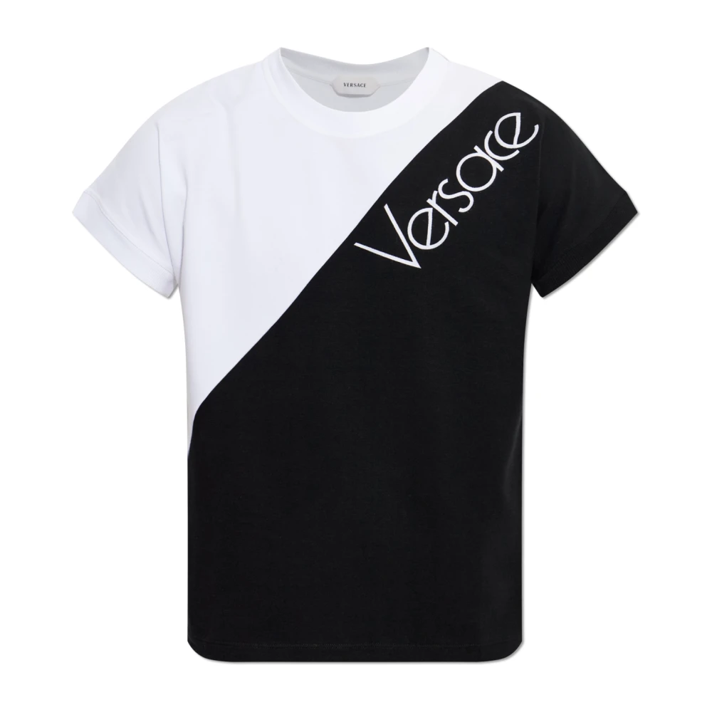 Versace Mannelijk Zwart Tops Heren, 2XL, Katoen, Slim T-Shirt Van Stretch Katoen-Jersey Met Geborduurd Logo