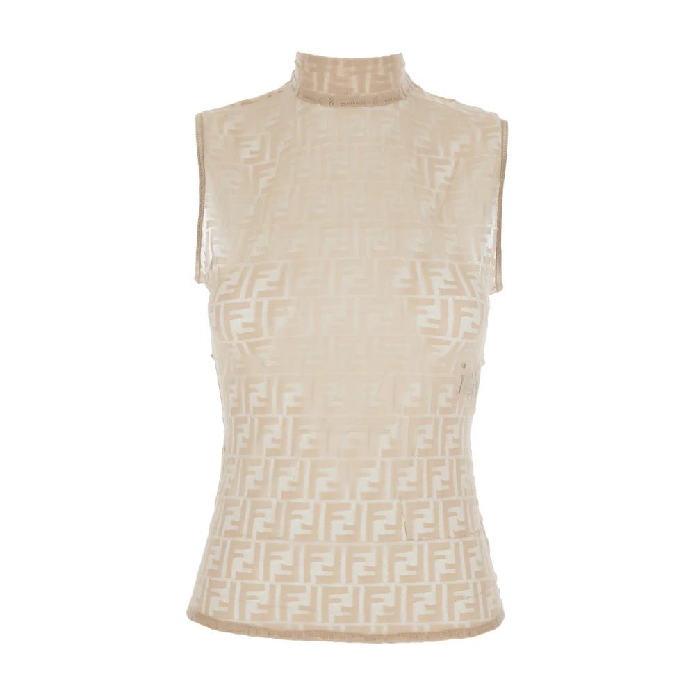 Fendi Vrouw Beige Tops Dames, M, Ff Lace Top