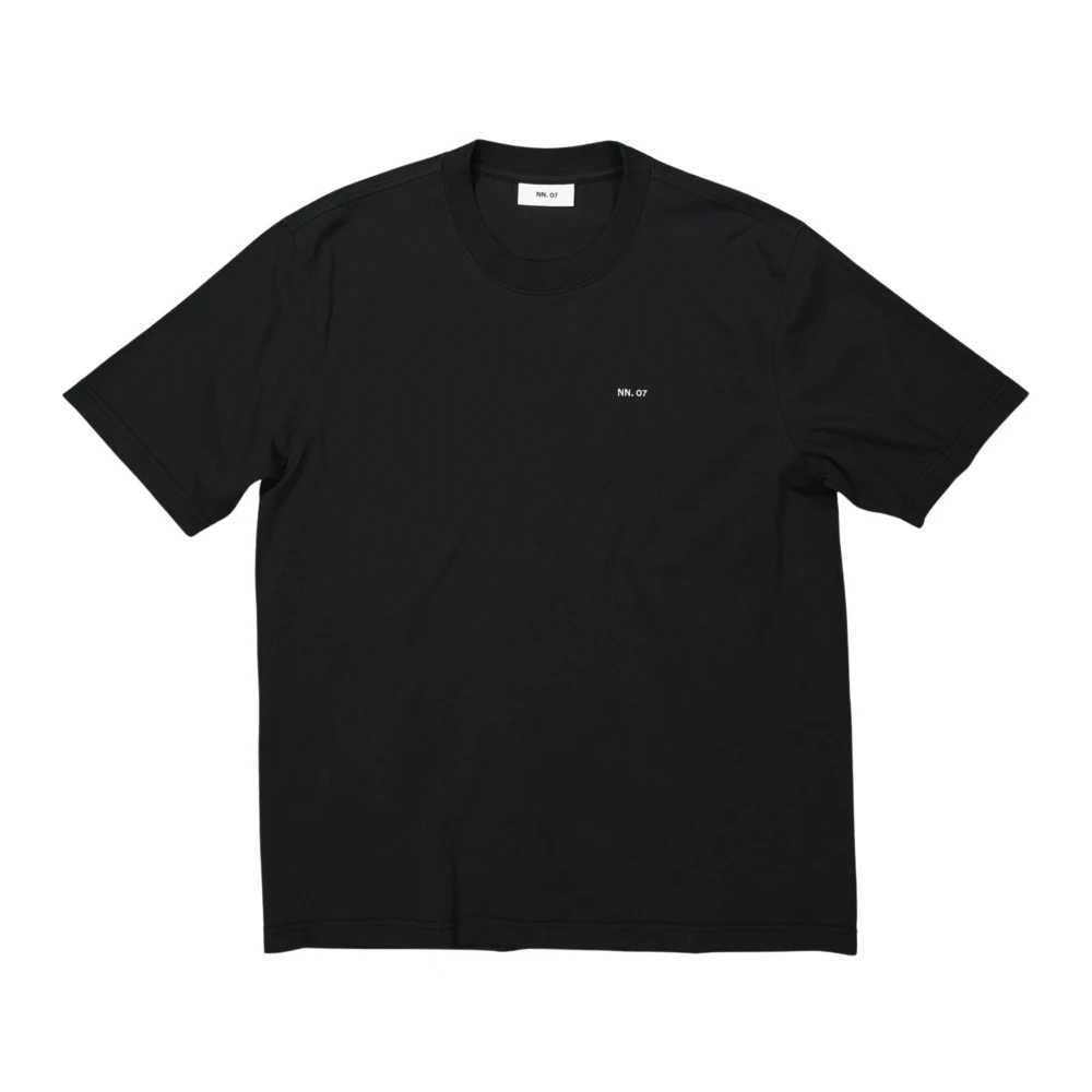 Nn07 Zwart Geborduurd T-shirt met Ribdetail Black Heren