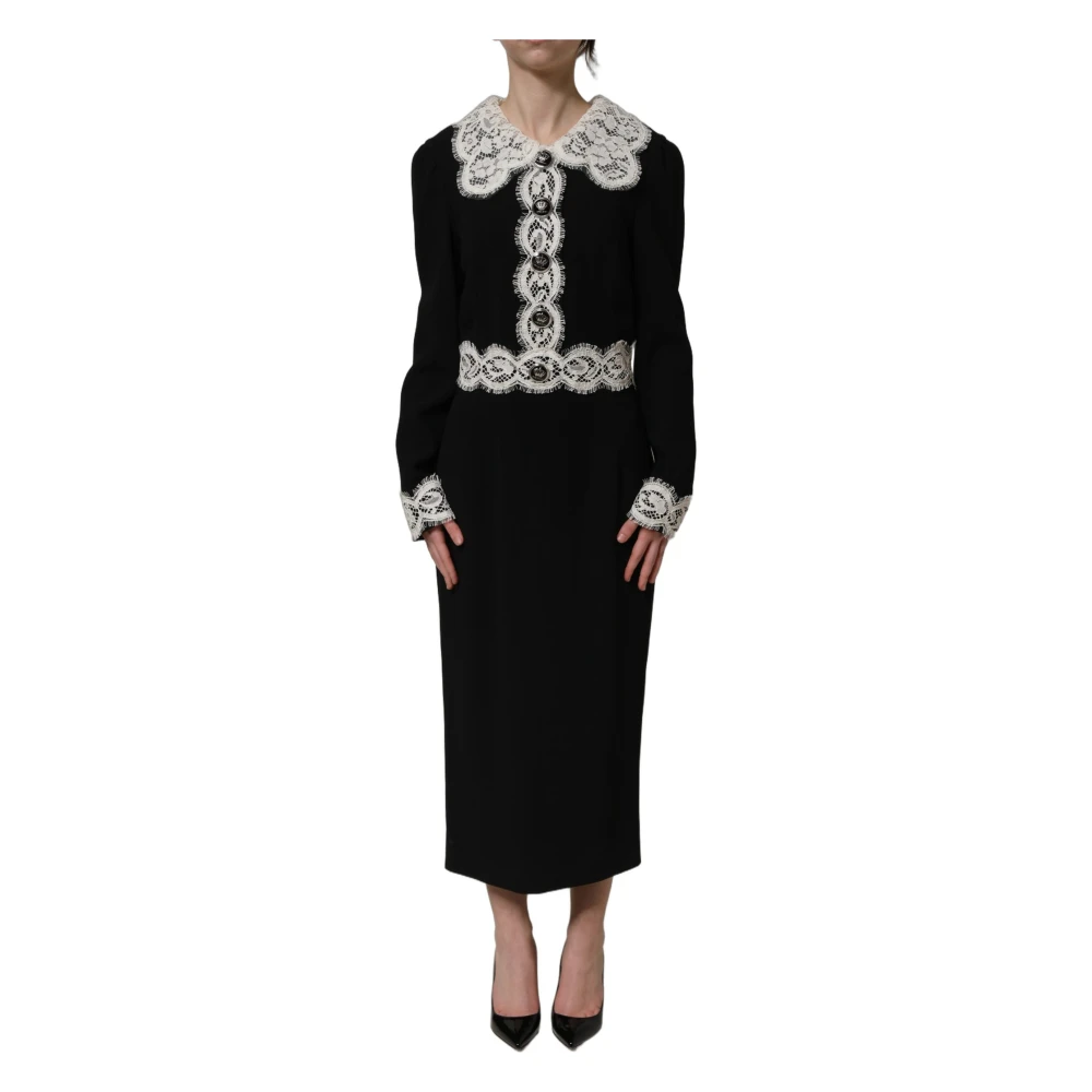 Dolce & Gabbana Women's Black Cady Long-Sleeve Midi Dress - Midi Dresses - Xs - Dresses