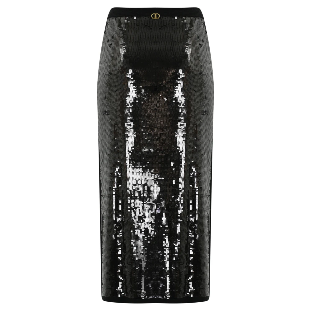 Twinset Zwarte Pailletten Wol Rok Black Dames