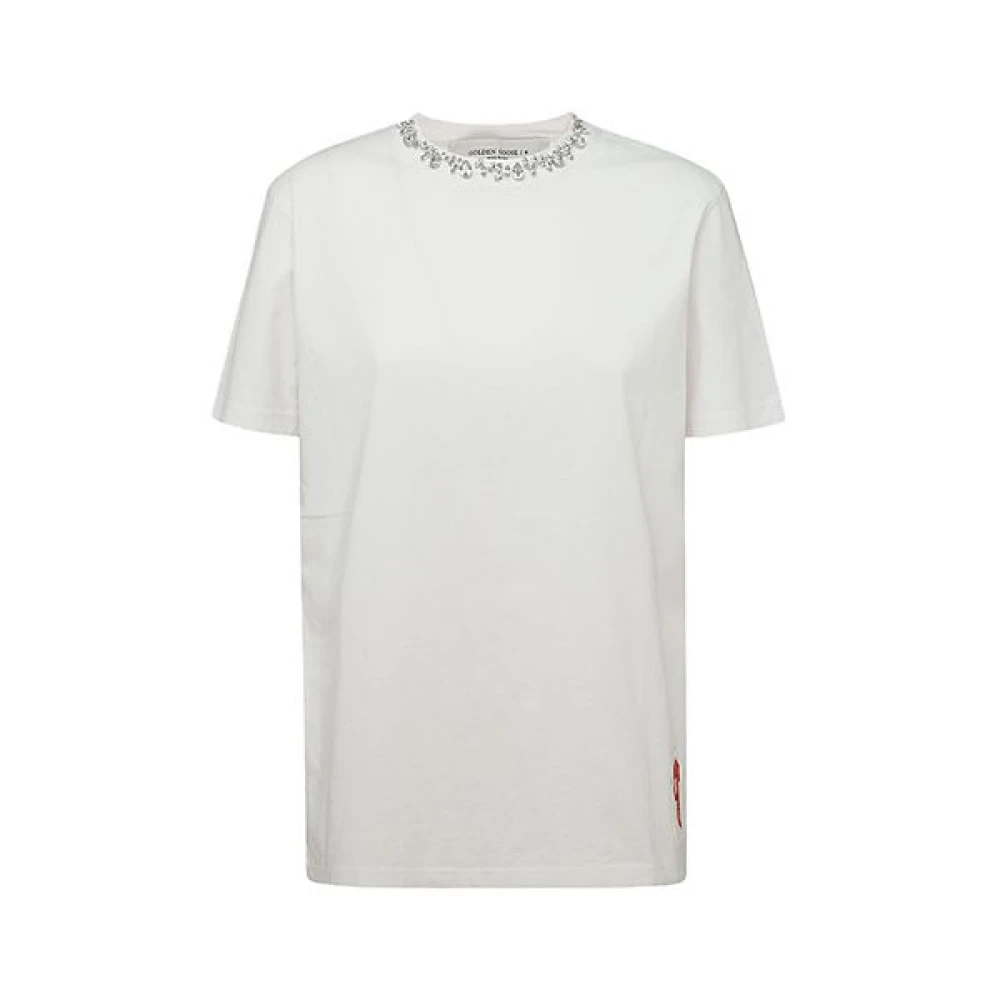Golden Goose , T-Shirts, Male, White, L, Crystal Detail T-Shirt