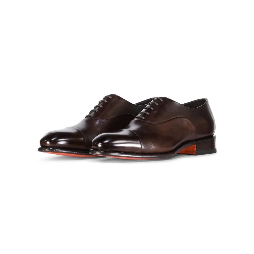 Santoni Antika Läder Oxford Skor Brown, Herr