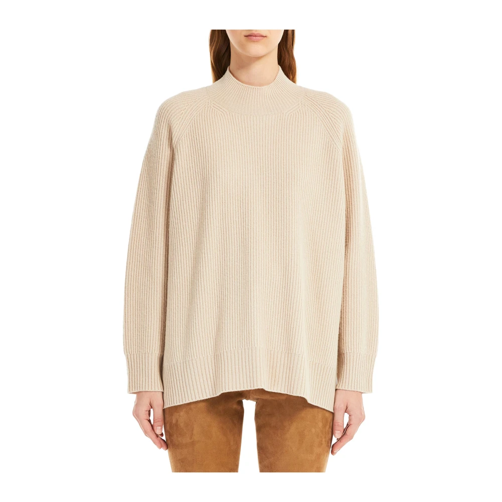 Max Mara Beige Wollen Coltrui met Engelse Ribbel Beige Dames