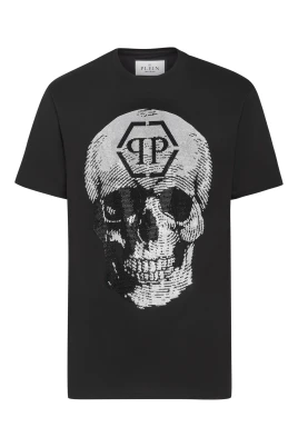 T-shirt Rund Hals SS Dödskalle med Kristaller