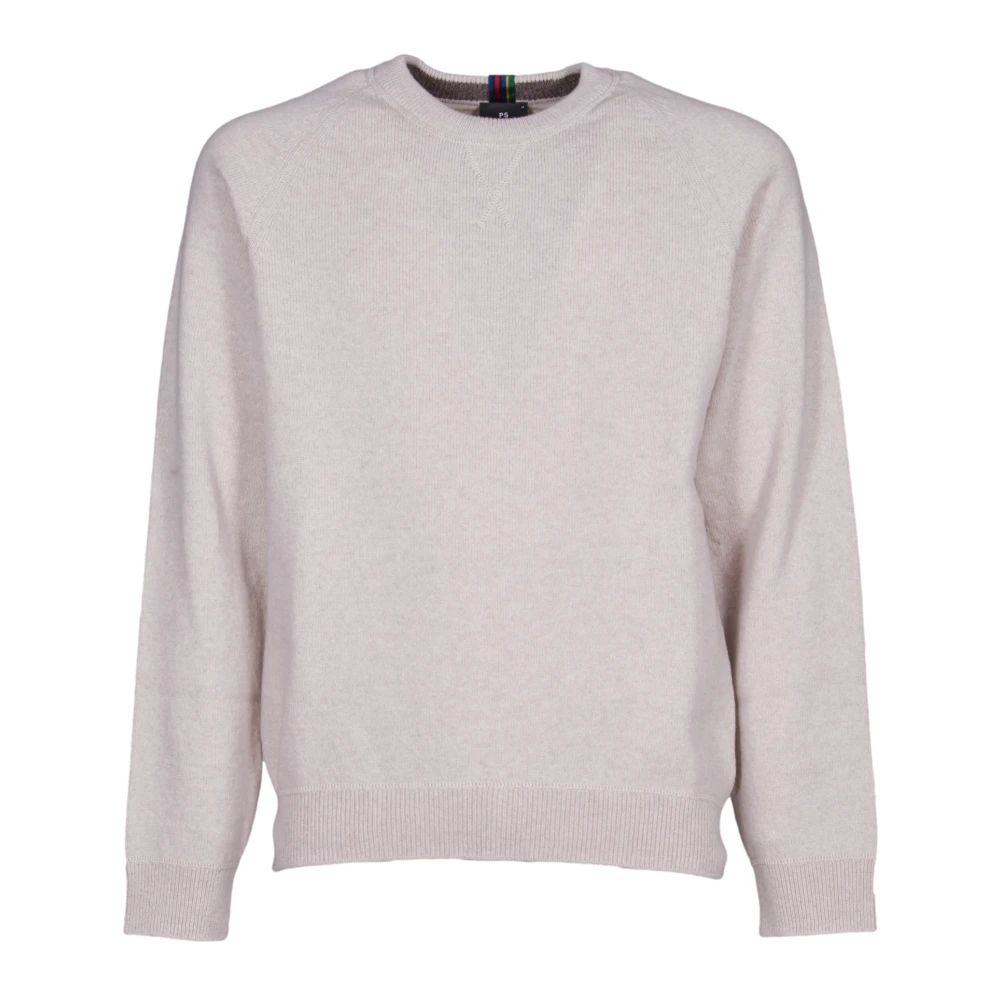 PS By Paul Smith Off White Wollen Trui Ronde Hals Beige Heren