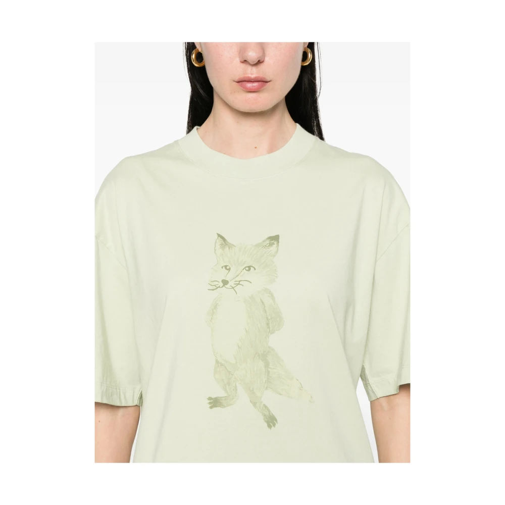Maison Kitsuné Lichtgroene Crew Neck T-shirt Green Dames