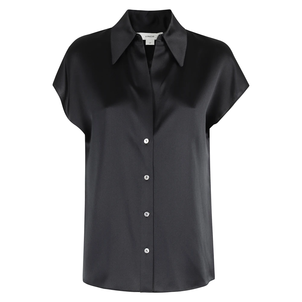 Vince Black Ruched Sleeve Blouse - Female - Shirts - Xs - Blouses & Shirts