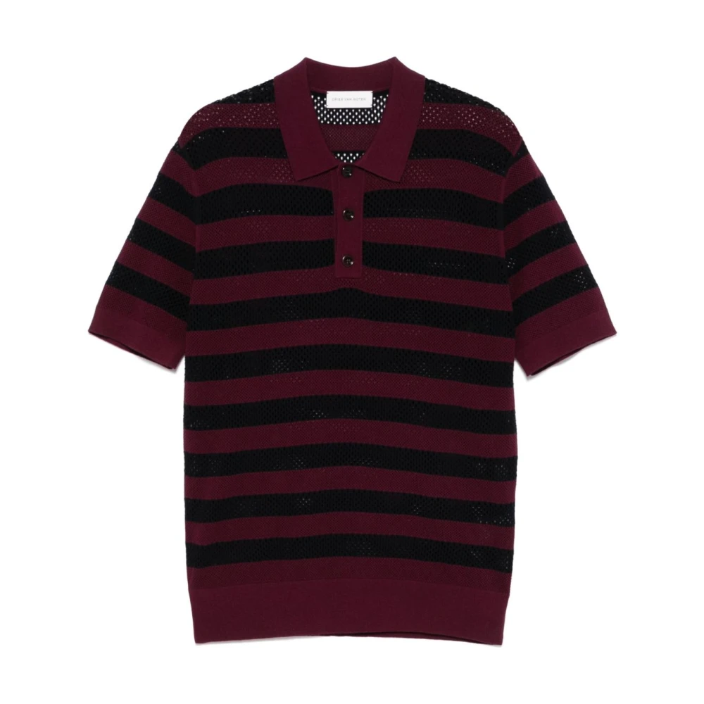 Dries Van Noten Gestreept poloshirt in aubergine en blauw Multicolor Heren