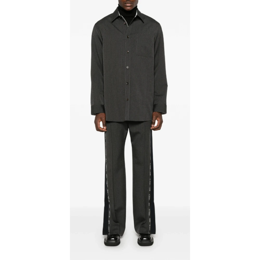 Gucci Logo Trim Wollen Broek Gray Heren