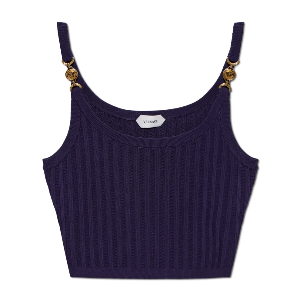 Versace Vrouw Purper Tops Dames, Paars, S, Nylon, Stretch Viscose Mesh Ribbed Knit Top