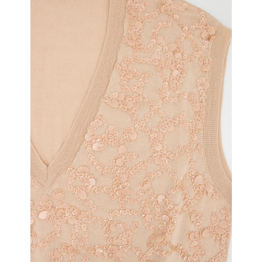 Fabiana Filippi Elegante V-hals wol katoen top Beige Dames
