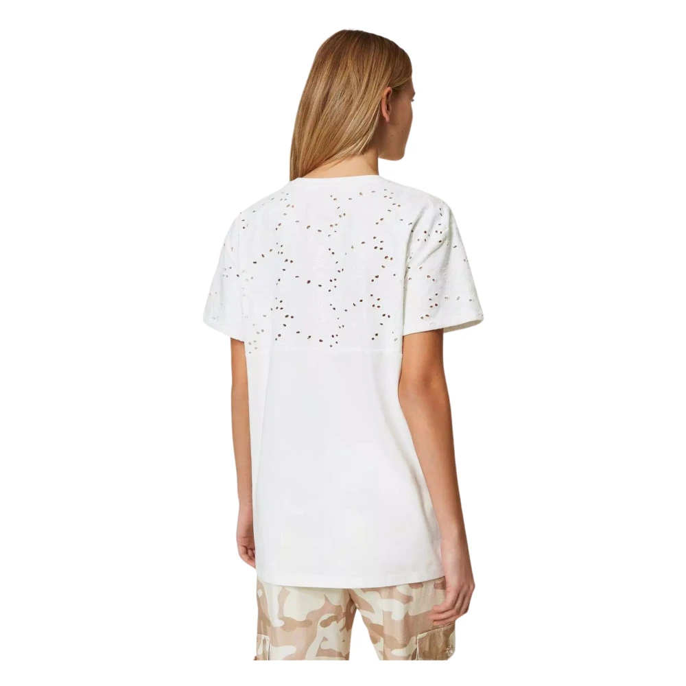 Twinset Maxi T-shirt met korte mouwen en Sangallo borduurwerk Beige Dames
