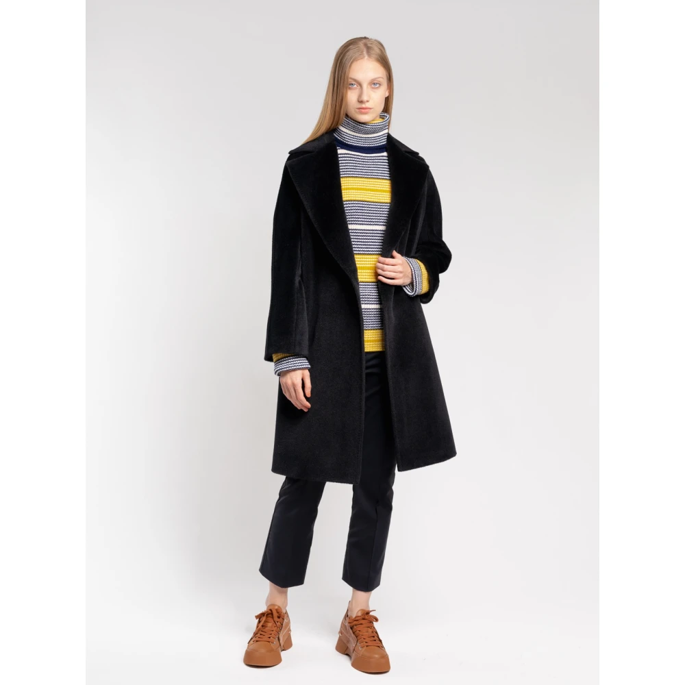 Max Mara Studio Klassieke pasvorm jas met V-hals Black Dames