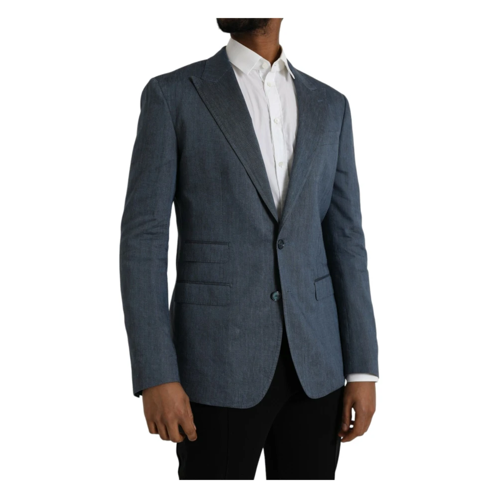 Dolce & Gabbana Blauwe Linnen Naples Blazer Blue Heren