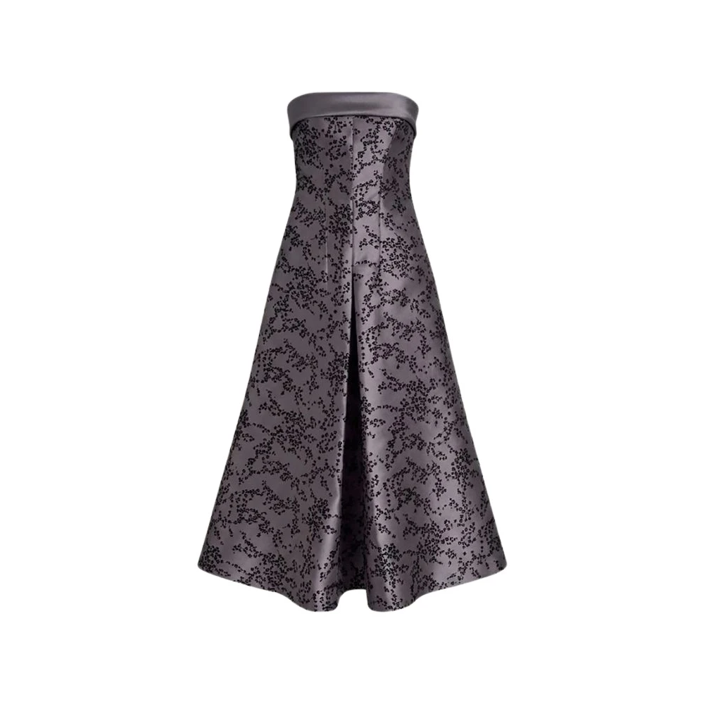 Alberta Ferretti Gray Strapless Midi Dress In Floral Mikado - Female - Party Dresses - 2XL - Dresses
