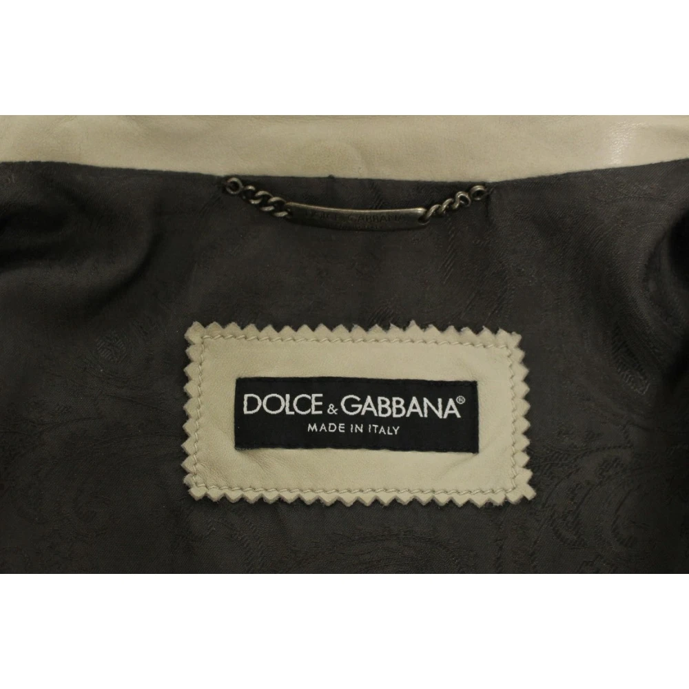 Dolce & Gabbana Elegante Beige Leren Lamsvacht Jas Beige Heren